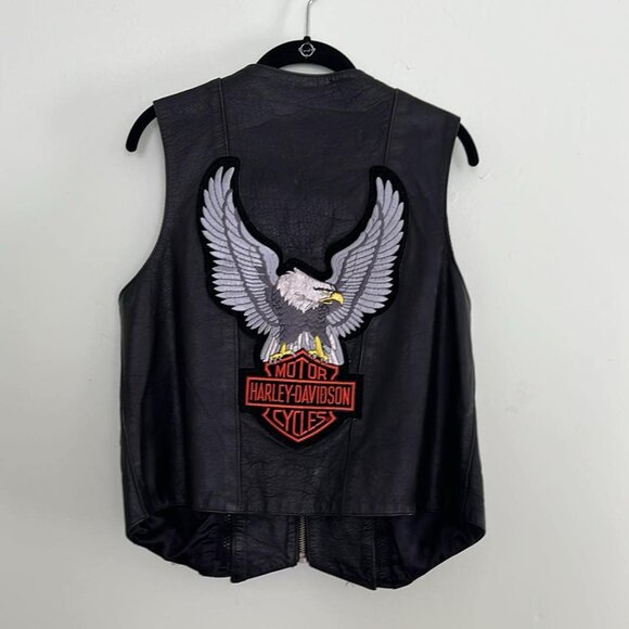 Vintage UNIK SZ LG Adjustable Leather Vest & Neck Cover Embroidered W/Event Pins - Picture 5 of 15